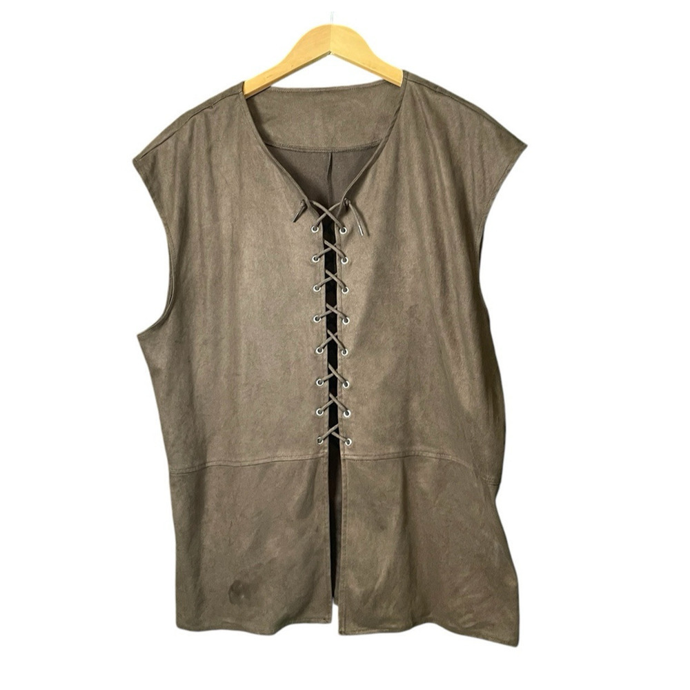Brown Faux Suede Lace Up Top Women Size XL Sleeveless Boho Western